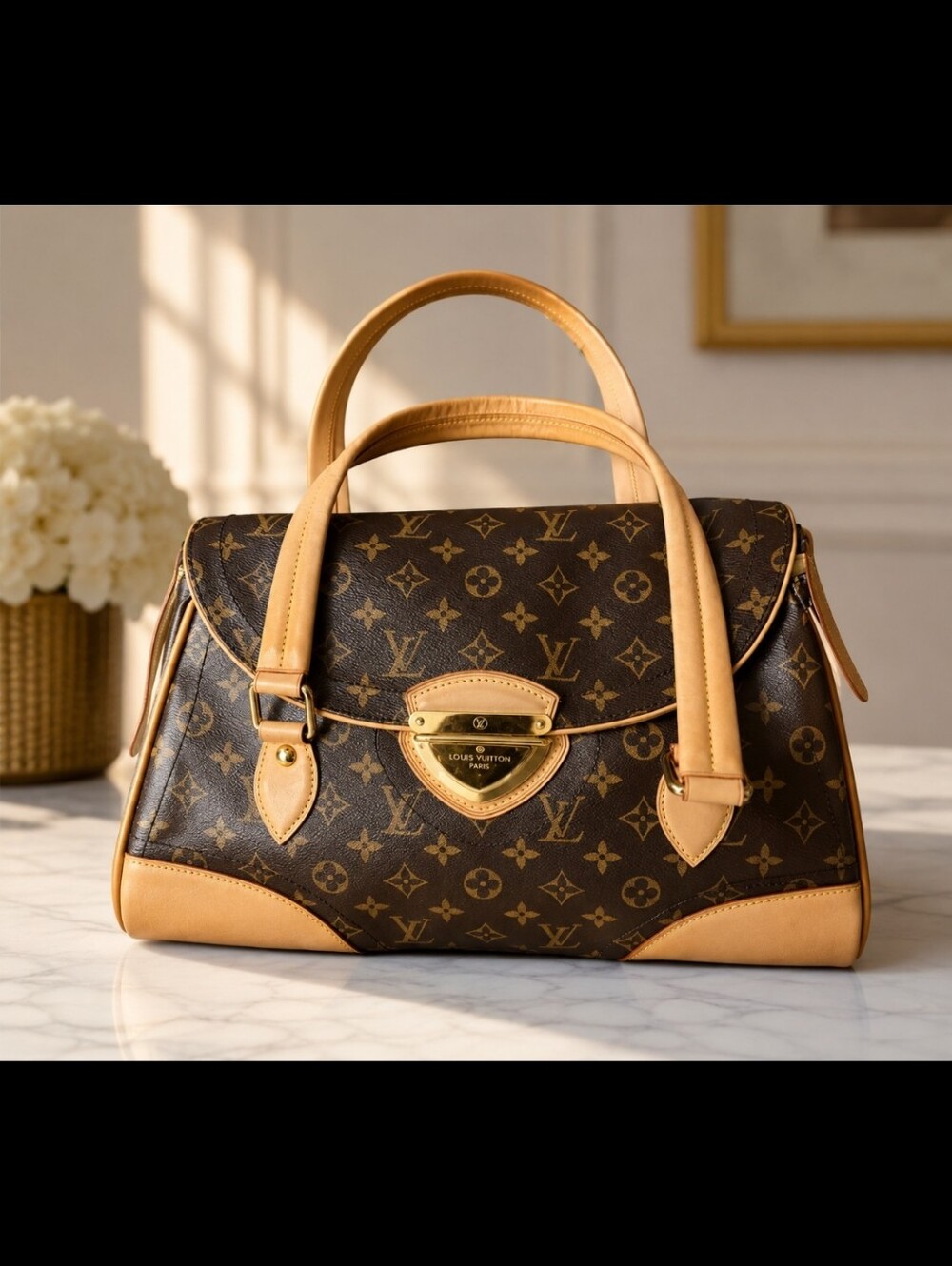 **NEW**Louis Vuitton Brown Monogram Canvas Satchel with Natural Vachetta Trim